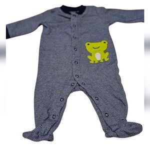 Carter's Blue Striped Baby Onesie with Frog Patch 3 - 6 Months